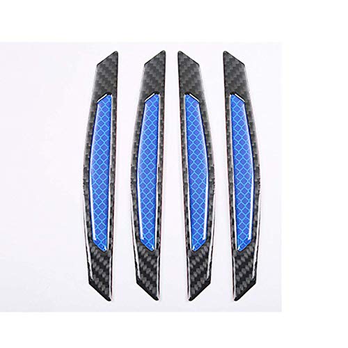 Image of ZYTC 4pcs 3D Super Blue Reflective Stickers Black Real Carbon Fiber Strips Car Side Door Edge Bumper Anti-Scratch Protection Guards Trim Stickers Universal