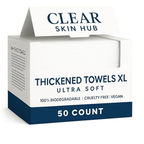 CLEAR SKIN HUB Thickened XL Disposable Face Towels, Ultra-Soft Lint-Free Dry Face Wipes for Makeup Removal & Daily Cleansing, 100% Plant-Based & Cruelty-Free, Hygienic Single-Use, 50 Sheets