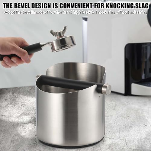 0.6L Abklopfbehälter für Siebträger, Edelstahl Abklopfschale zur leichten Entsorgung des feuchten Kaffeesatzes für Siebträger Espressomaschine(Silber)