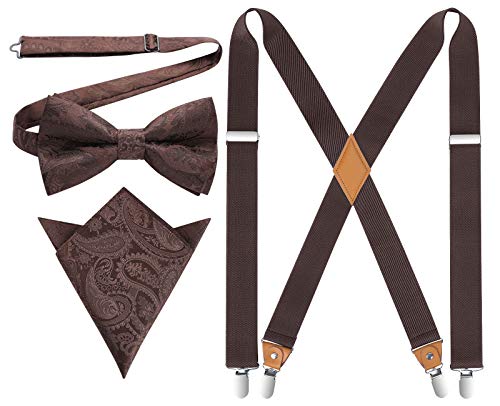 Image of HISDERN Bow Tie and Suspenders for Men Elastic X-Back Suspender and Bowtie Set Adjustable Braces for Wedding Tuxedo