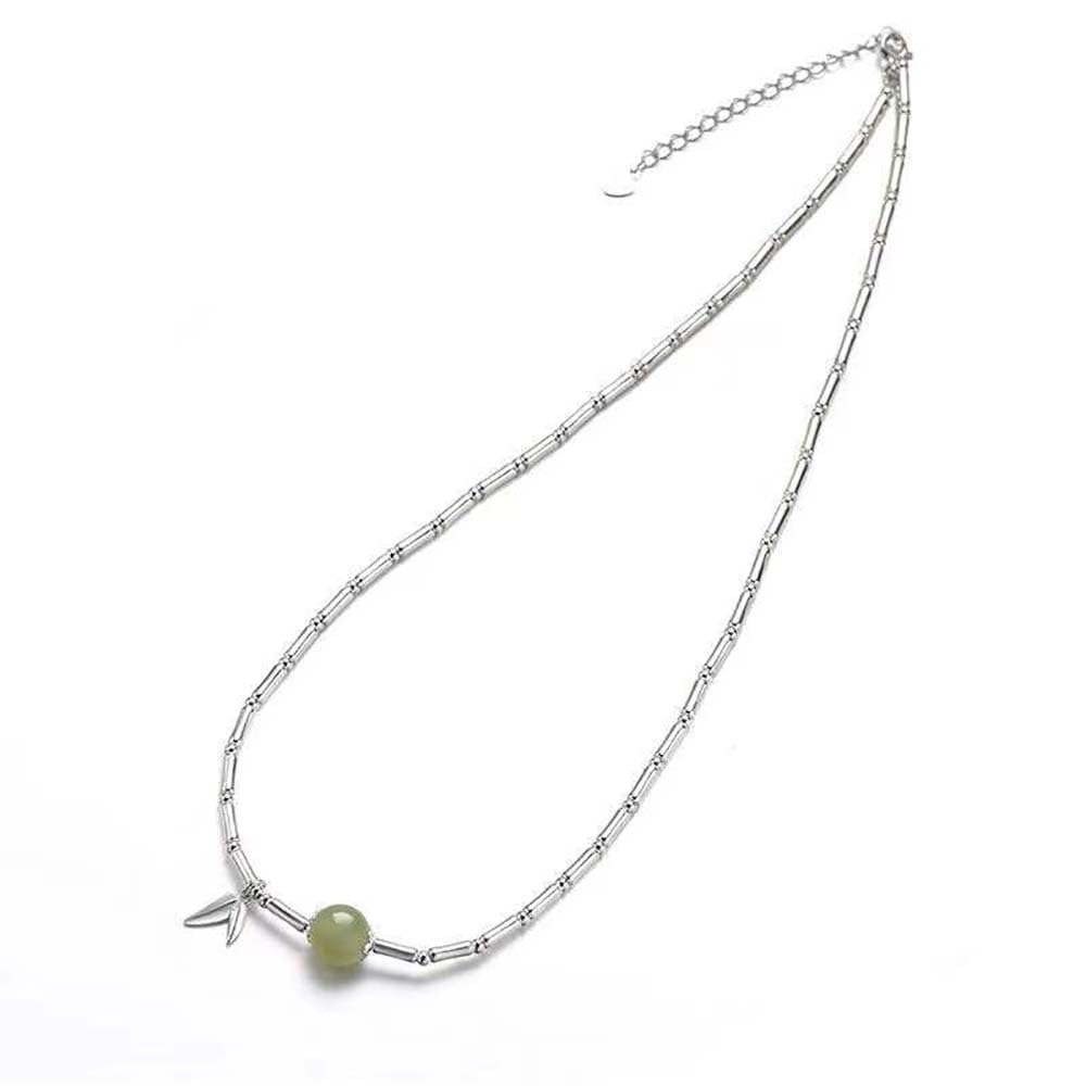 Collier de perles de jade vert argent style bohème chic quotidien