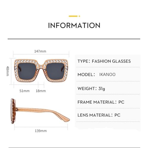 IKANOO Oversized Crystal Sunglasses for Women Square Thick Frame Bling Rhinestone Sparkling Glasses4