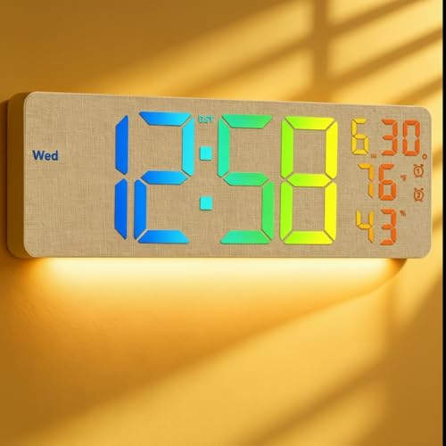 Image of MASHI 2026 Upgrade 17.3 inch Large Digital Wall Mount Clock, Digital Clock with Remote Control, Alarm, Big LED, RGB Color, DST, Temperature for Living Room,Classroom, Bedroom, Decor (Beige)