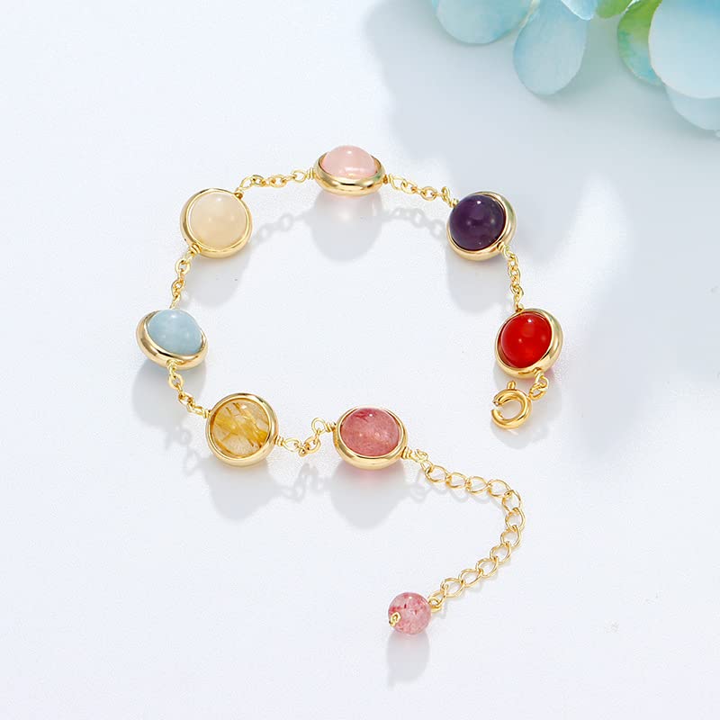 Bright 14K Gold Crystal Beaded Bracelet, Sparkling Round Cut Bracelet with Colorful Gemstone Beads, Best Gift Choice for Birthdays, and Special Celebrations3