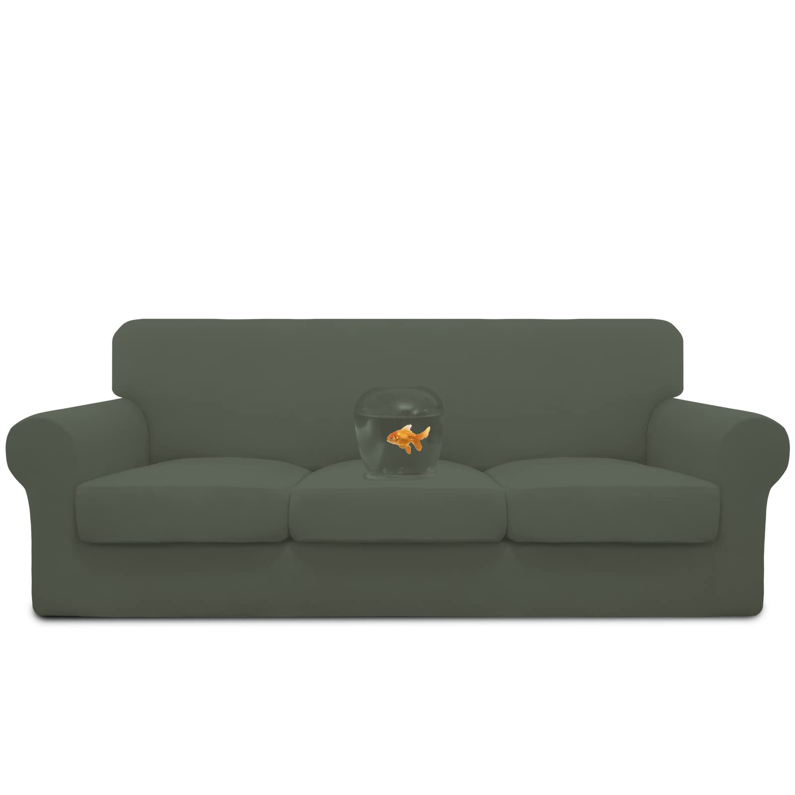 Easy-Going Waterproof 4 Pieces Couch Cover for 3 Cushion Grayish Green