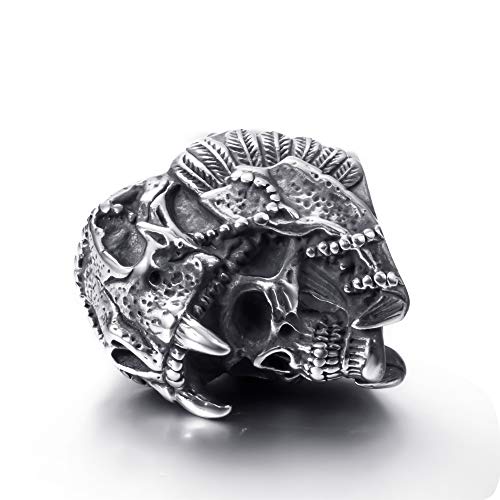 Elfasio Cool Skull Rings For Mens Stainless Steel Vintage Indian Jaguar Warrior Biker Punk Jewelry Gift For Him Size 12 #TOP4