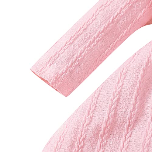 Image of Hopscotch Girls Polyester and Spandex Bow Applique Full-Sleeve Casual Dress with Headband in Pink Color