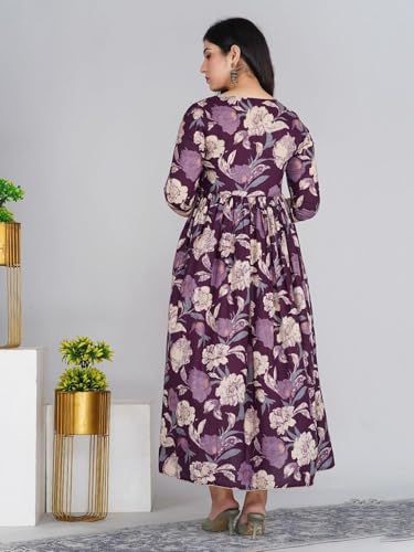 Image of Women's Maternity Feeding Dresses for Women, Easy Breastfeeding Dress, Cotton Blend Anarkali Dress with Nursing Zip for Pre & Post Pregnancy