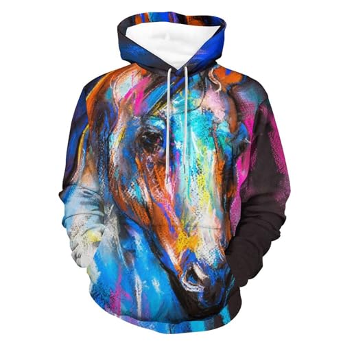 Sweats à capuche imprimé artistique cheval avec cordon de serrage et manches longues