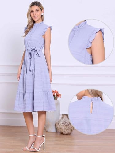 Image of Allegra K Midi Dresses for Women's Ruffled Sleeve Mock Neck Casual Dress
