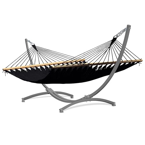 Potenza Barbados Hamaca para exteriores con estructura galvanizada para 2 personas, hamaca XXL 210 x 140, 200 kg, estructura de hamaca de 220 kg, resistente a la intemperie (negro, estructura gris)