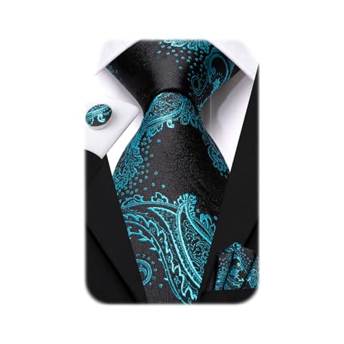 Image of Dubulle Silk Ties Set for Men Formal Paisley Striped Necktie Pocket Square Cufflinks 3PCS Sets Wedding Business Party