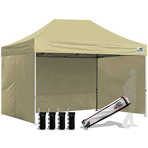 Image of Eurmax USA 8x12 Pop Up Canopy Tent,Commercial Tent with Patented No-Tip Rolling Bag,4 Zippered Removable Walls,UV & Water Resistant Canopy Top,Heavy Duty Outdoor Gazebo,Instant Shelter(Beige)