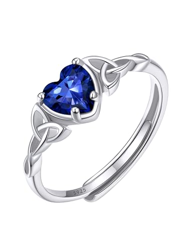 ChicSilver Bague Argent 925 Femme Réglable,Anneau Ajustable avec Pierre Tanzanite en Forme Coeur Celtique,Bijoux Cadeau Femme Noel Anniversaire
