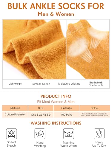 Image of Tarpop 100 Pairs Bulk Mens Socks Moisture Wicking Casual Sports Ankle Socks for Homeless Unisex Adult Men Women