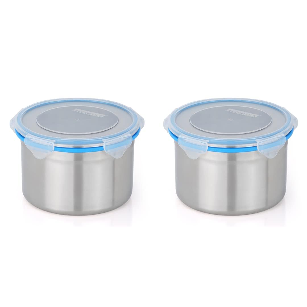 STEELLOCK Stainless Steel Airtight Container with Lid | Leakproof, BPA-Free, Durable Kitchen Storage | Multipurpose Food Storage Containers for Kitchen | SL-1403-set of 2, 1450ml each, Blue