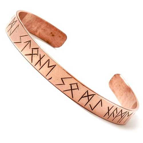 JUNKIRI Bracelet viking en cuivre pur, runes norrénales, rigide, réglable, unisexe, bandeau bohème, hippie, fait à la main, Népal, bijou de motivation pour homme et femme