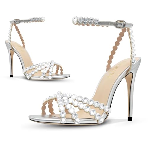 Rhinestone High Heels Stiletos Heels for Women Strappy Buckle Heels Round Toe Sexy Dressy Pumps Sandals3