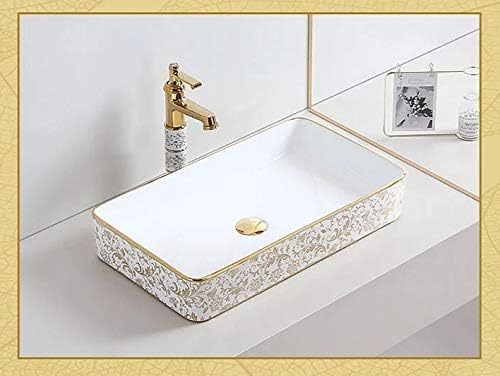 BASSINO Art Wash Ceramic Basin Countertop, Tabletop Bathroom Sink/Basin (Gold White, 600x310x110mm) BTT-1214-IN (B08KHDSH2B) Amazon Price History, Amazon Price Tracker