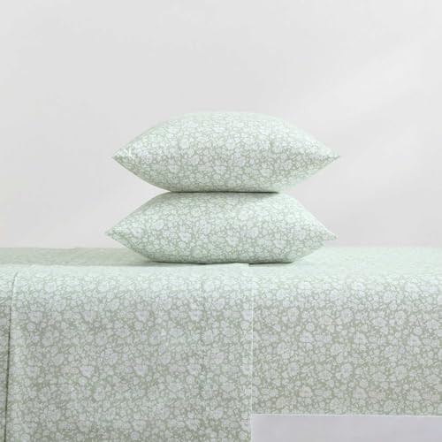 Image of Laura Ashley - Twin Size Sheet Set, Crisp & Lightweight Cotton Percale Bedding with Fitted Sheet and Pillowcase, Floral Room Decor, Deep Pocket, College Dorm Room Essentials (Heirloom Ditzy Green)