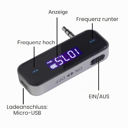 Mini Drahtlos FM Transmitter Sender UKW Handy Wireless Auto AUX-Adapter mit Integriertem Aux Port...
