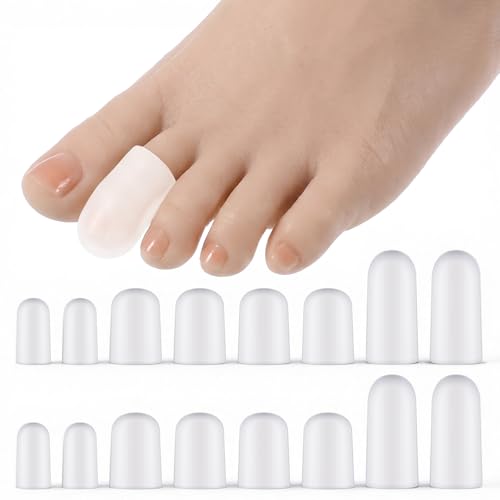 Matwsec 16 PCS Silicone Toe Protectors and Caps Gel Toe Caps Silicone Toes Covers for Women Toes Protectors for Shoes Men Foot Bunion Corn Calluse Blisters Toenails Loss (Clear, Mixed Sizes, 4S+8M+4L)