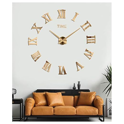 Large DIY Wall Clock Kit, 3D Frameless Wall Clock with Mirror Number Stickers for Home Living Room Bedroom Office Decoration-Gold 021