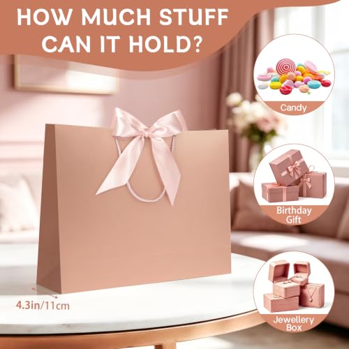 Image of JMANNI Gift Bags with Handles, 13 inch Medium Gift Bag for Presents, 2 Pcs Bags with 4 Tissue Paper and 2 Cards for Graduation Baby Shower Wedding Bridal Shower Mother's Day Birthday Party (Rose gold)