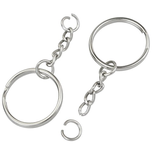 100PCS Split Key Ring with Chain, Lystaii Nickel Plated Split Key Ring with Chain Silver Color Metal Split Keychain Ring Parts With 1inch /25mm Open Jump Ring and Connector - Make Your Own Key Ring