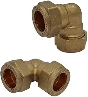 Pipestation® 15mm Brass Compression Elbows Angled Pipe Connectors for Copper Pipe - Pack of 2