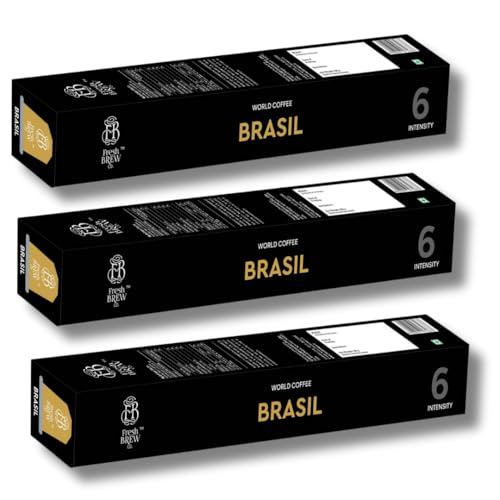 Image of Fresh Brew Co. Brasil Coffee Pods | Intensity 6 | Smooth & Nutty Flavor | Nespresso Compatible Aluminium Capsules | Freshly Roasted Premium Coffee | 10 Aluminium Capsules Per Pack (Pack of 3)