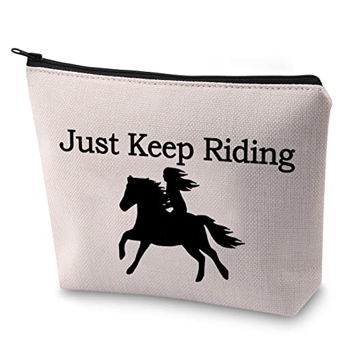 LEVLO Regalo de caballo para los amantes de los caballos Just Keep Riding Cosmetic Bag Regalo para dueño de caballos Cowgirl Horse Mom, Sigue montando a caballo Cover