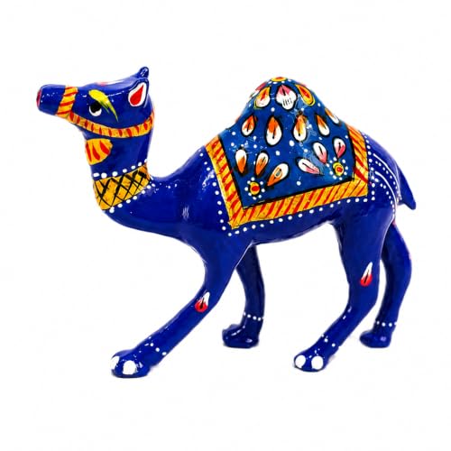 Image of eCraftIndia Handcrafted Blue Camel Decorative Showpiece for Home Decor | Traditional Rajasthani Hand-Painted Miniature Camel Figurine | Tabletop, Shelf & Office Decoration Gift