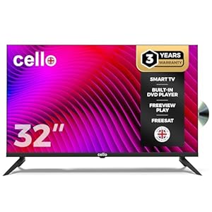 Cello C3224WSF Téléviseur SMART/DVD sans Cadre 32 pouces Lecteur DVD intégré Triple Tuner Bluetooth Système d'exploitation Ultra Rapide WebOS par LG Disney+ Netflix Prime [2025]