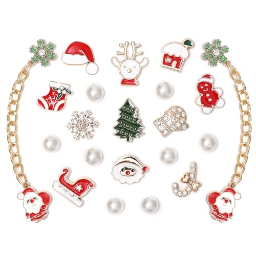 Eooberr 19Pcs Bling Christmas Shoe Charms for Sandals Girls 2Pcs Shoe Chains DIY Shoe Decoration Charms for Xmas Party Favor