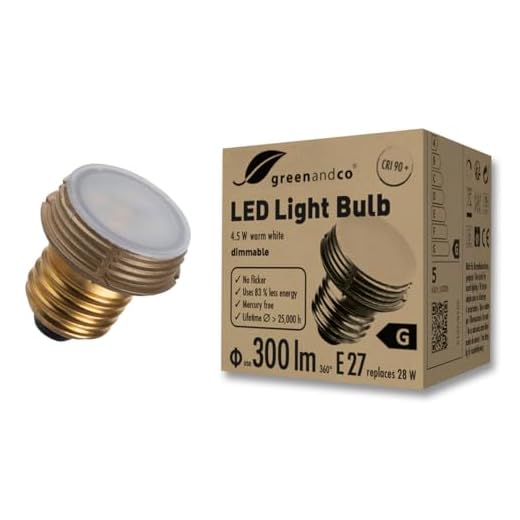 greenandco bombilla LED plana | regulable | E27 | 4.5W 300lm | 3000K blanco cálido | IRC 90+ | sin parpadeo | 180° | 230V