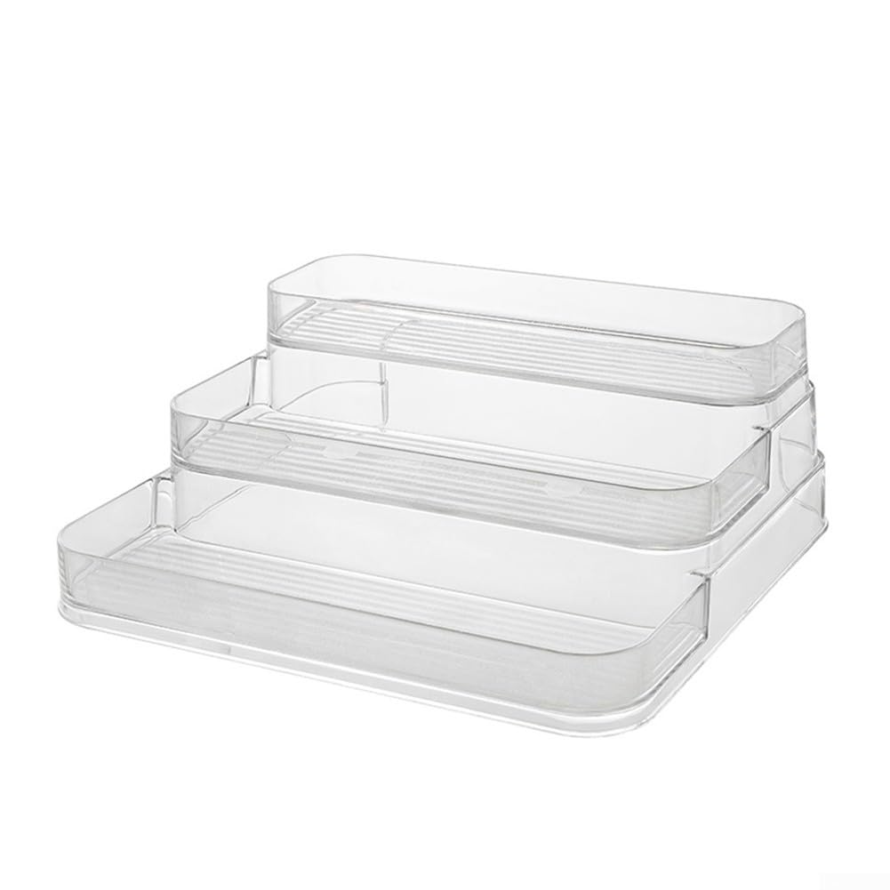 Confezione da 2 organizer in acrilico trasparente con tre ripiani per bottiglie di profumo, cura della pelle e medicine, design a gradini larghi per grandi contenitori, per uso domestico e bagno