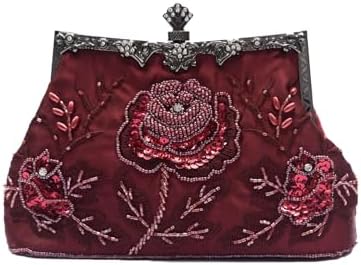 Bolso Clutch Pin Up con Flores y Lentejuelas – Estilo Vintage para Fiesta o Boda