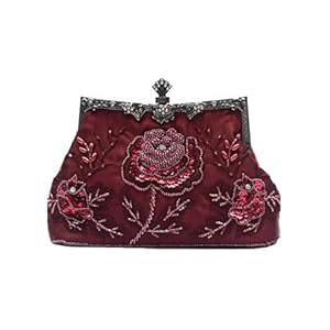 Vintage 1920s Abendtasche Floral Clutch Tasche Damen Handgemachte Perle Handtasche Elegante Schultertasche Kette Umhängetasche Klein Tasche Hochzeit Bankett-Party Abschlussball Tasche Weinrot