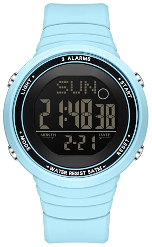 Montre de sport étanche à grands chiffres avec chronomètre et 3 alarmes