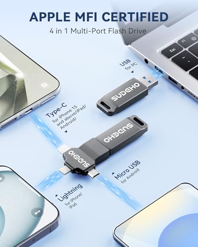 Image of MFi Certified Photo Stick USB Flash Drive for iPhone, 4 in 1 External Memory Thumb Drive for Picture Video Saver and Backup (Gun Black, 512GB)