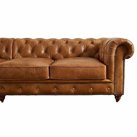 Image of 5 Seater Luxury Chesterfield Sofa in Velvet for Living Room & Dining Room (100% Teak Wood)(Brown)