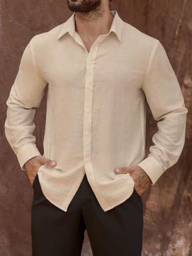 Image of Men's Casual Button Down Shirts Long Sleeve Linen Touch Textured Shirt Wrinkle Free Fashion Casual Vacation Beach Summer Shirt (1001)