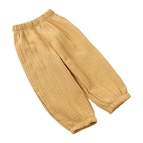 Image of Kids Tales 3 Pack Boys Girls Cotton Linen Pants Child Basic Plain Solid Trousers Big Kids Elastic Waist Long Pants Bloomers