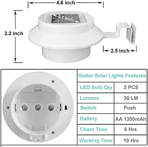 Solar Powered Gutter Lights, ZABY 8 Pack Waterproof Garden Solar Lights Outdoor with Gutter Bracket, Rechargeable Ambience LED Lighting for Patio, Yard, Terrace, Balcony, Frond Door, Porch