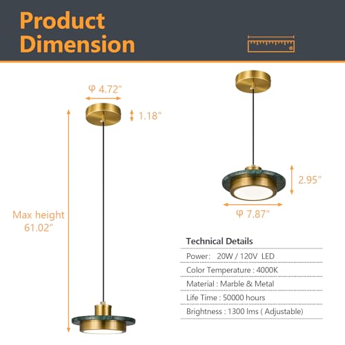 Lbsqj 227-GREEN-3PACK Marble Green Pendant Light Fixtures Kitchen Island Mini Nordic Ceiling Light Fixture Led Modern Chandelier thumb #4