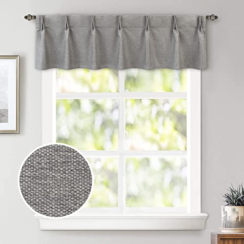 Driftaway Pinch Pleat Valance For Kitchen Window Blackout Faux Linen Textured Solid Gray Valance For Living Room 16 Inch Farmhouse Window Treatment Back Tab 52X16 Gray #TOP1