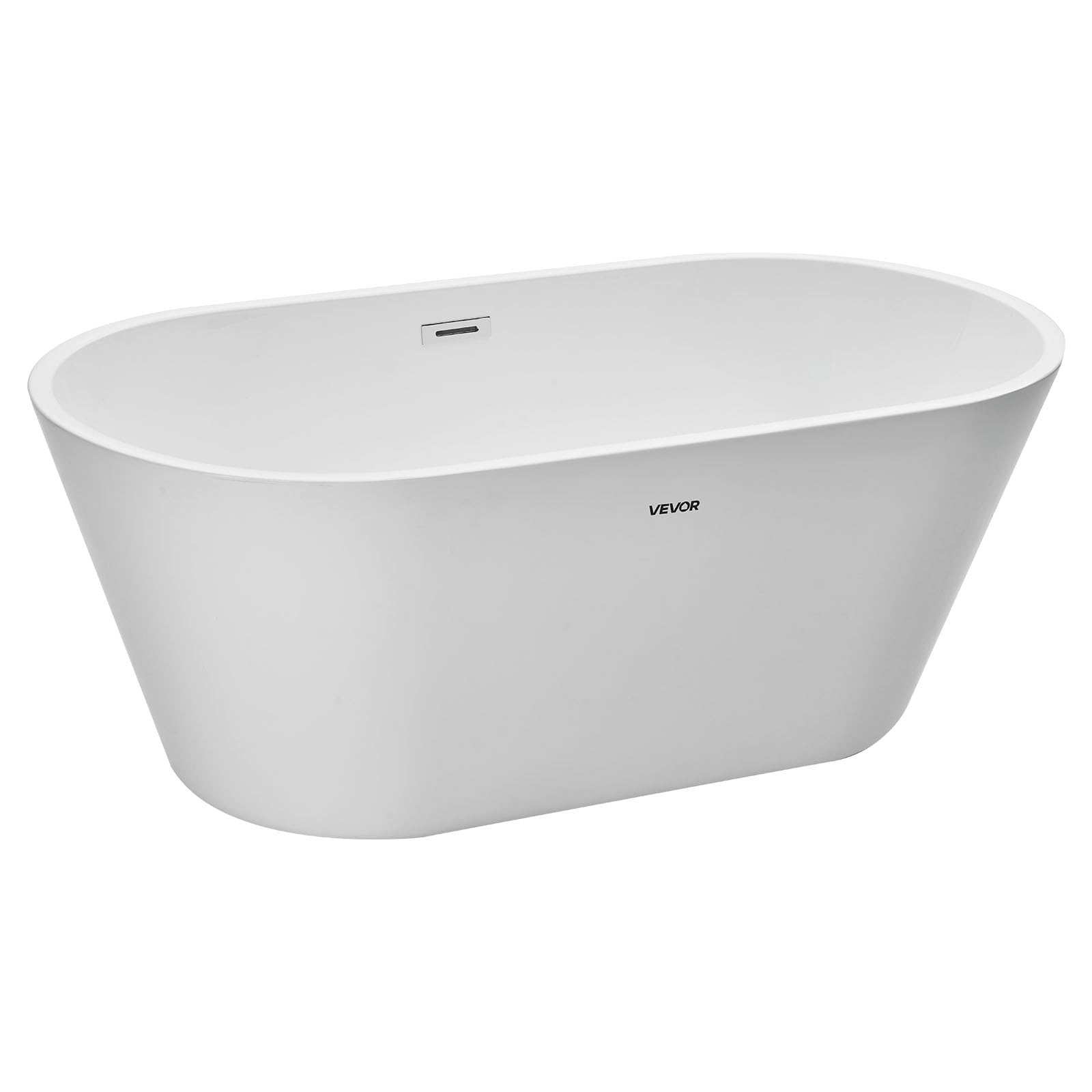 VEVOR Bañera Exenta 150 x 75 x 58 cm, Bañera Independiente Acrílica de Oval 230 L, Conjunto de Desagüe y Rebosadero con Acabado en Cromo Pulido, Diseño Elegante, para Baño Moderno Hidromasaje, Blanco