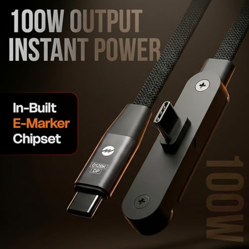 Image of Amkette Mozen 100W Type C to Type C Cable Fast Charging, C to C Cable, 5A Output, E-Marker Chip, 360 Rotating L Shape Connector, Braided Build, 480 Mbps Data Sync, 1.5m, Black
