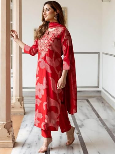 Image of ANNI Designer Bandhani Embroidery Kurta Plazzo Set with Dupatta - Women Kurta Sets for Women | Kurti Set for Women | Suit Set for Women Cotton